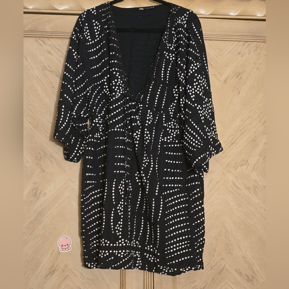 Zara Printed Mini Tunic Dress. Black and white polka dots. Size XXL. - Picture 4 of 16